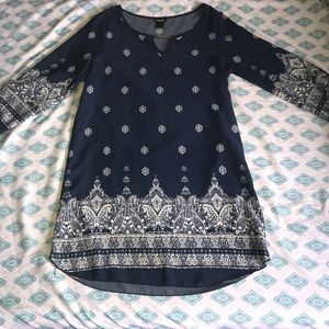 Blue & White Boho Print Dress